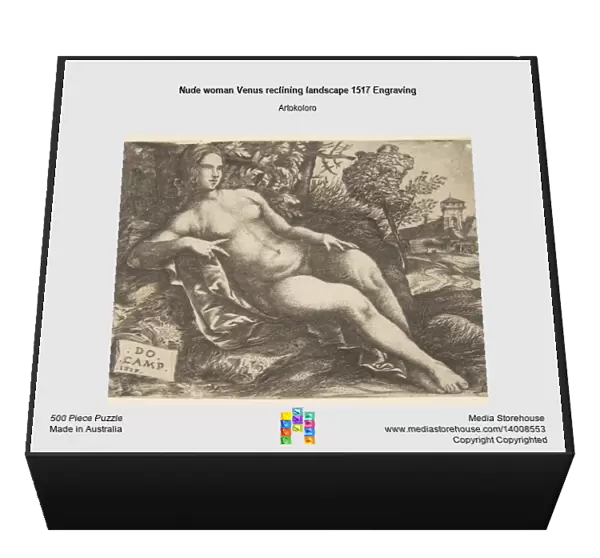Nude woman Venus reclining landscape 1517 Engraving