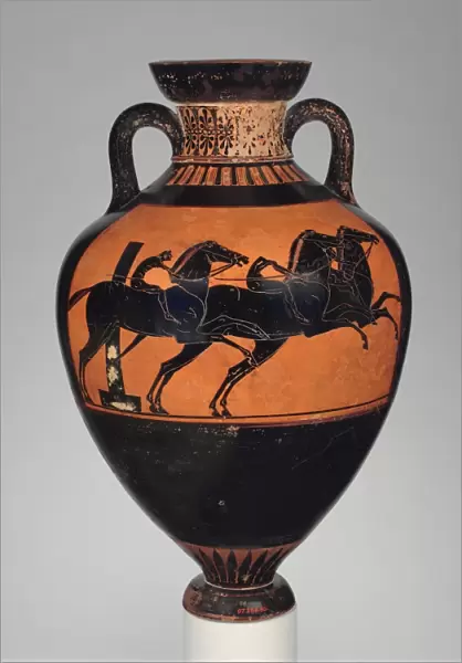 Terracotta Panathenaic prize amphora jar Archaic