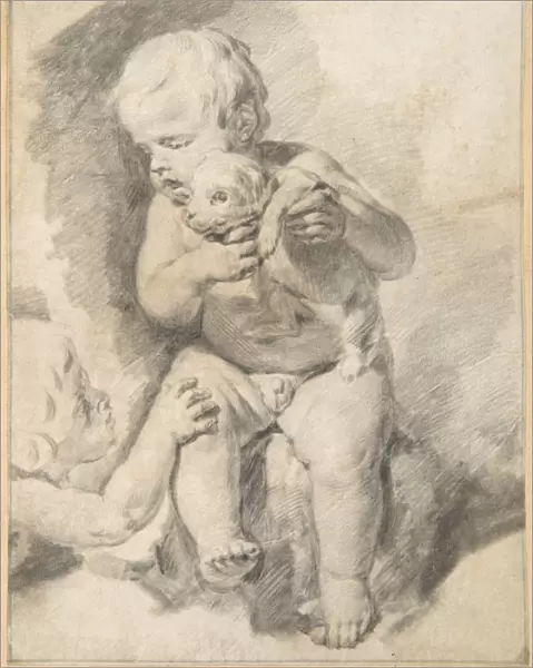 Two Boys Puppy mid-17th century Black chalk graphite