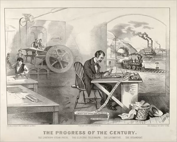 Drawings Prints, Print, Progress, Century, Lightning, Steam, Press. Electric, Telegraph