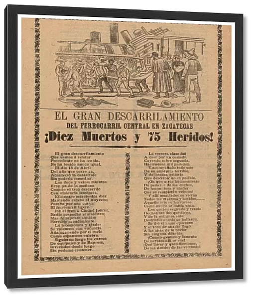 Broadsheet, relating, train, derailed, Zacatecas, 18 April 1904, description, bottom section