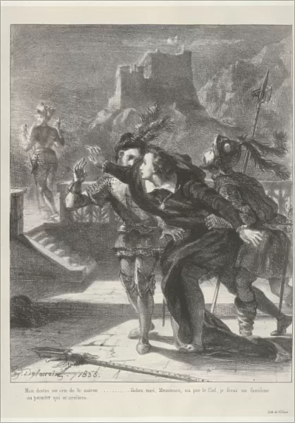 Hamlet Tries Follow Father Ghost 1835 Lithograph