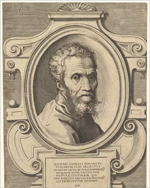 Portrait Michelangelo 1564 Engraving sheet 10 3  /  16 x 7 11  /  16