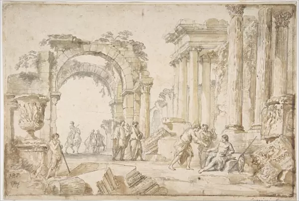 Figures Classical Ruins 1691-1765 Pen brown ink