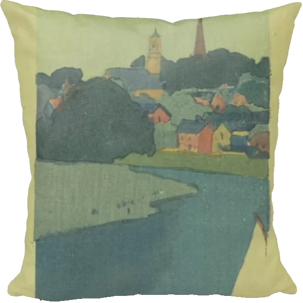 Ipswich Town Harbor Scene Ca 1893-95 Color Woodcut