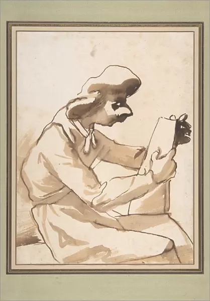 Caricature Seated Man Reading 1612-66 Pen brown ink