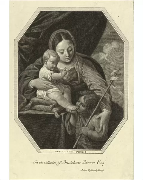 Drawings Prints, Print, Virgin, infant, Christ, seated, cushion, young, Saint, John