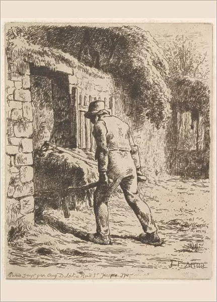 Peasant Pushing Wheelbarrow 1855 Etching printed
