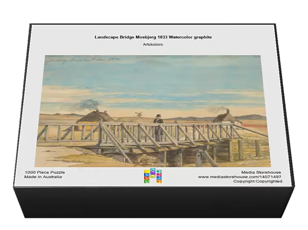 Landscape Bridge Mosbjerg 1833 Watercolor graphite