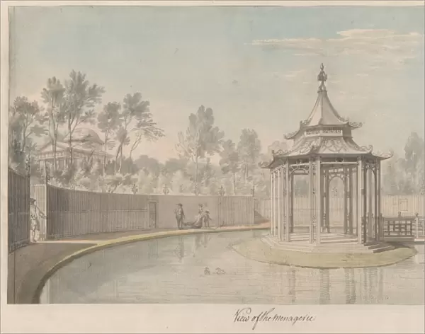 View Menagerie Kew 1763 Watercolor Sheet 10 13  /  16 x 17 11  /  16