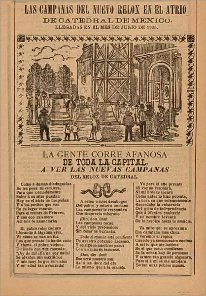 Broadsheet, relating, new clock, installed, cathedral, Mexico City, June 1905, Jose