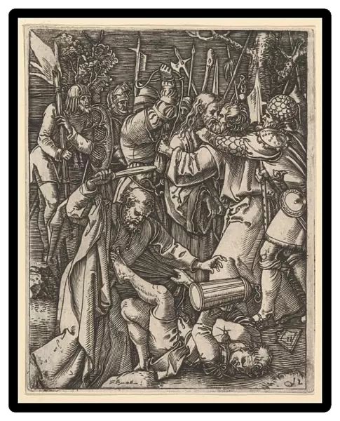 Judas kissing Christ surrounded soldiers St Peter attacking Malchus