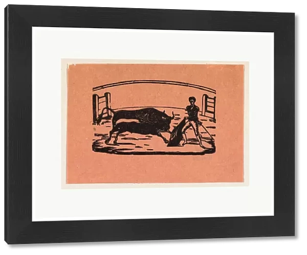 Bullfight, Bull, left, man, right, Jose Guadalupe Posada, Mexican, 1851-1913, Manuel Manilla