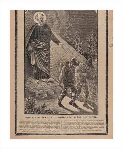 Indulgence, image, St Peter, watching, two pilgrims, Jose Guadalupe Posada, Mexican, 1851-1913, ca