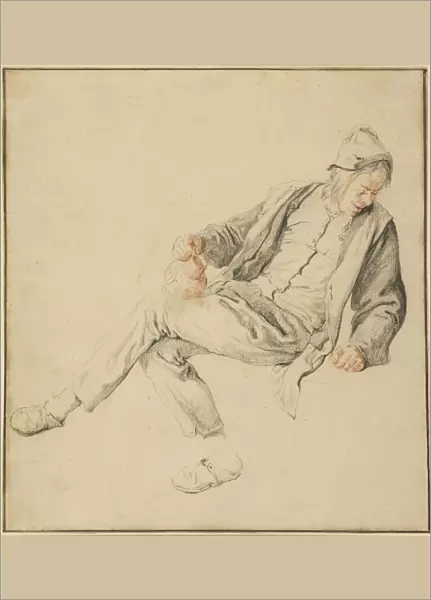 Seated Peasant Looking Down Right Holding Pitcher