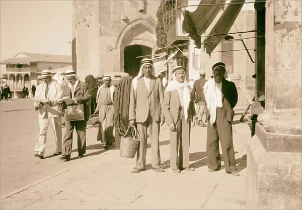 Scene inside Jaffa Gate city men Bedouin headgear