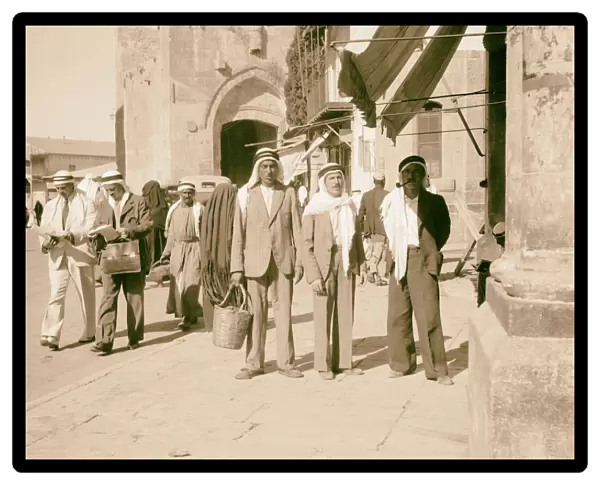 Scene inside Jaffa Gate city men Bedouin headgear