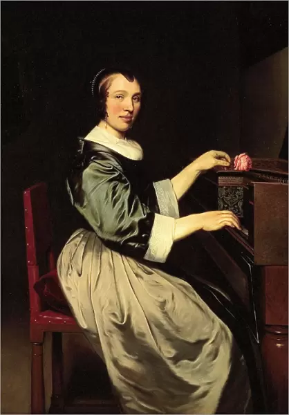 Ludolf de Jongh Young woman virginaal portrait painting