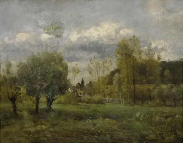 Village landscape oil canvas 31. 5 x 45. 5 cm signed lower right