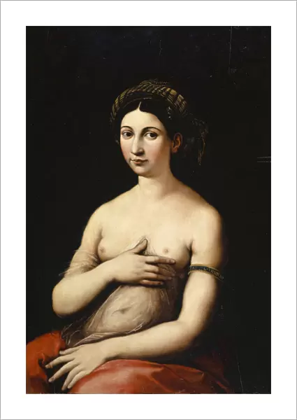 Portrait young woman La Fornarina oil panel 89 x 61 x 1. 9 cm