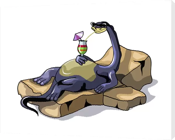 Illustration of a Brontosaurus sunbathing