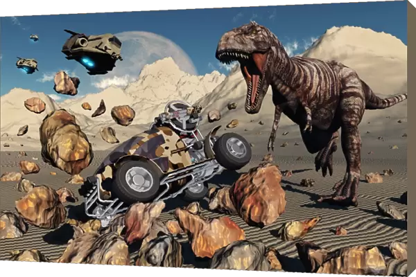 A team of time travelling explorers try to capture a T. Rex dinosaur