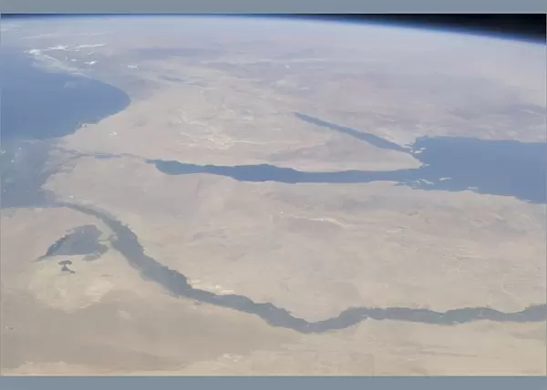 Aerial view of the Egypt and the Sinai Peninsula along with part of the Mediterranean Sea