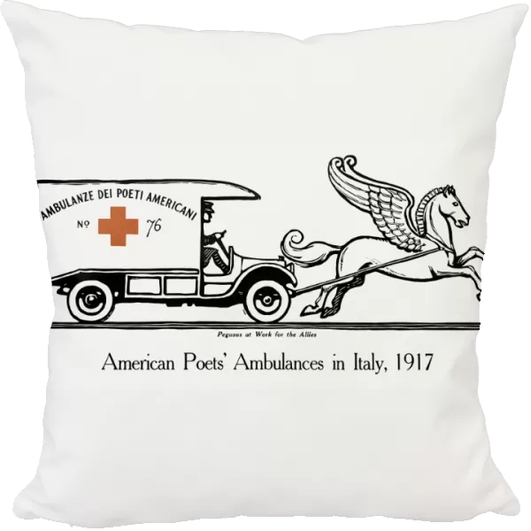 Vintage World War I poster of an ambulance being pulled by Pegasus