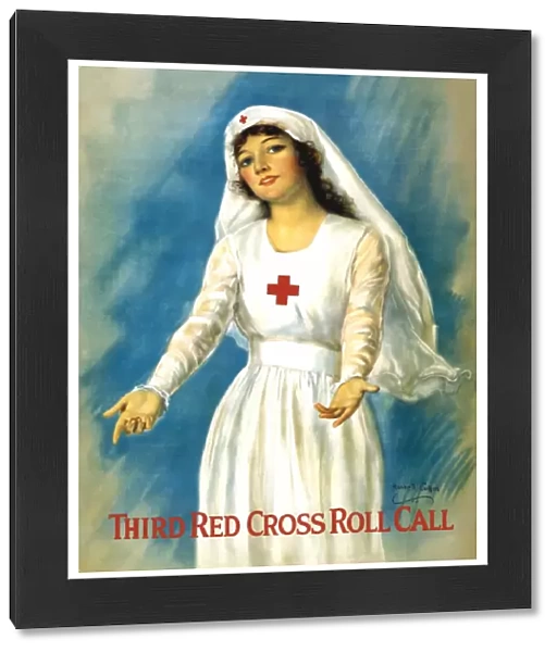 Vintage World War One poster of a Red Cross nurse holding open her arms