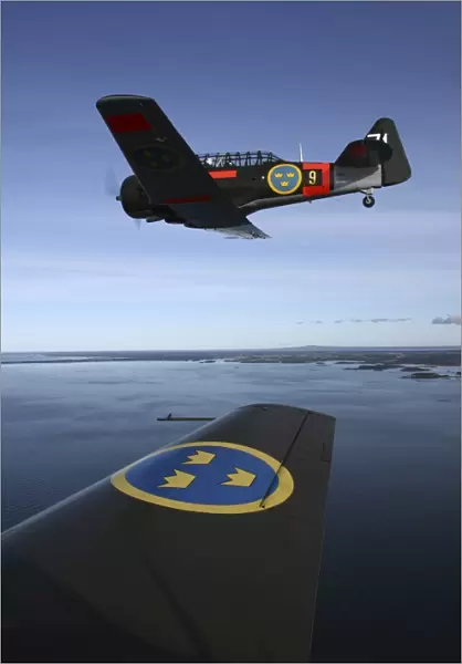 North American Aviation T-6 Texan trainer warbirds in Swedish Air Force colors