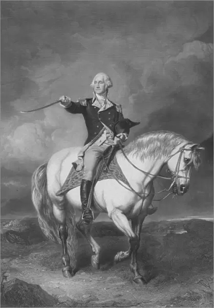 American Revolutionary War print of General George Washington on horseback