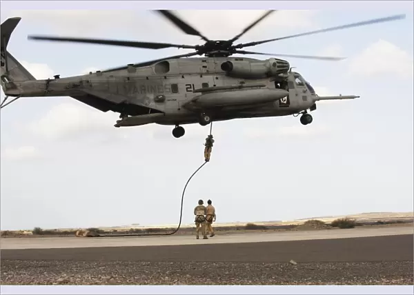 Air Force pararescuemen conduct a combat insertion and extraction exercise in Djibouti