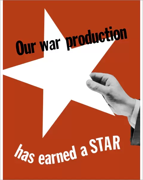 World War II propaganda poster of a hand holding a large white star