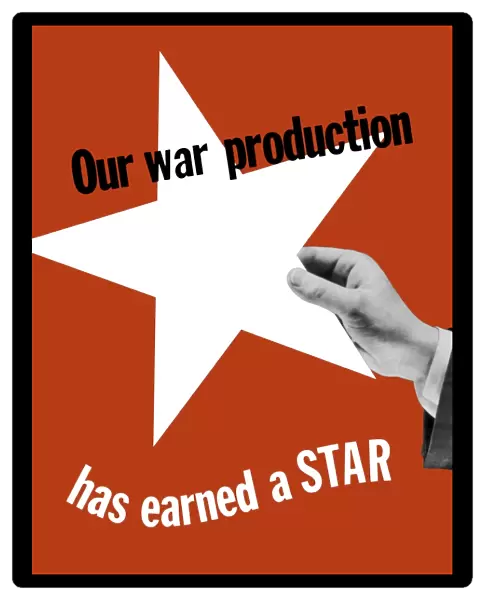World War II propaganda poster of a hand holding a large white star