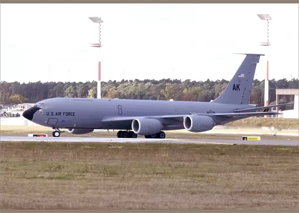 A KC-135R Stratotanker taxiing at Ramstein Air Base, Germany