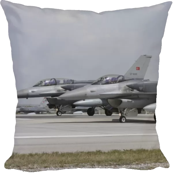 Two Turkish Air Force F-16C  /  D Block 52+ aircraft ready for take-off