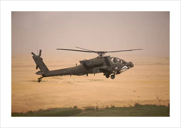 AH-64D Apache helicopter on a mission over Northern Iraq