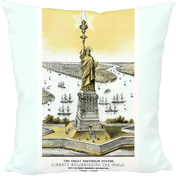 Vintage color architecture print featuring The Statue of Liberty