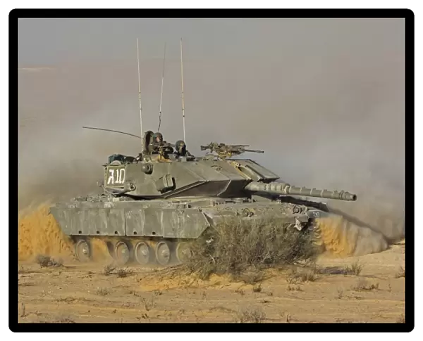An Israel Defense Force Magach 7 main battle tank in the Negev desert