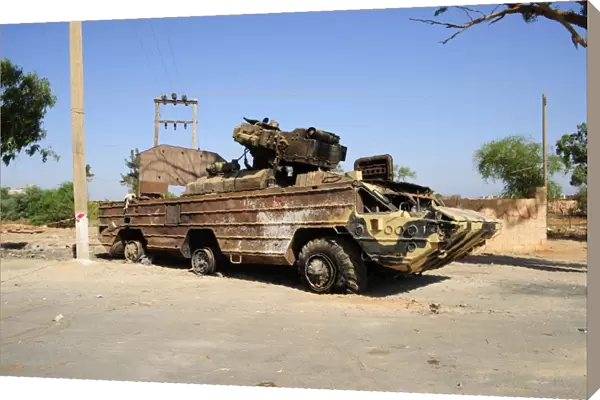 A surface-to-air missile air defense system destroyed by NATO outside of Benghazi, Libya