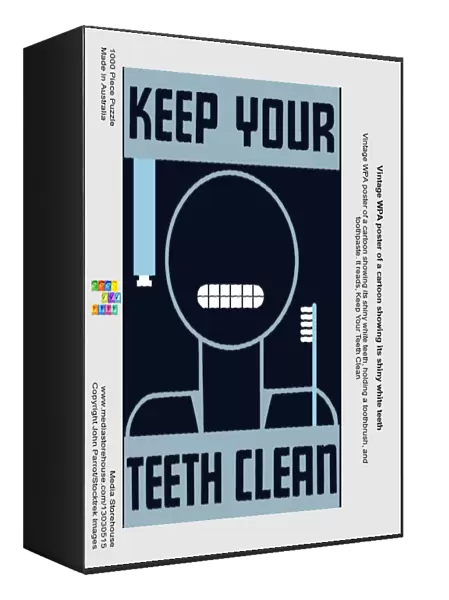 Vintage WPA poster of a cartoon showing its shiny white teeth