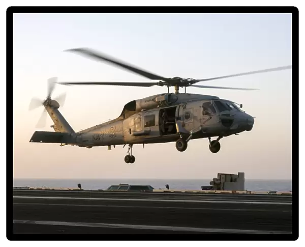 A Sikorsky SH-60F Seahawk lands on the flight deck of USS Dwight D. Eisenhower