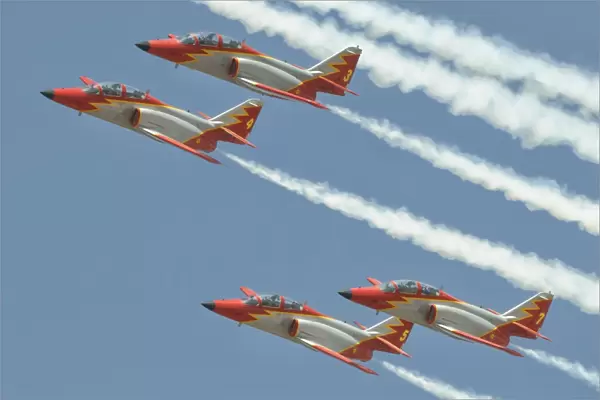 Spanish Air Force Patrulla Aguila performing at an airshow in Morocco