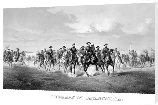 Vintage Civil War print of General Sherman and his Generals on horseback