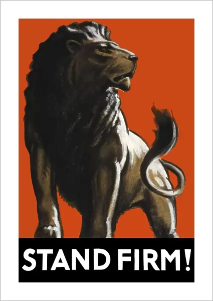 Vintage World War II poster featuring a male lion