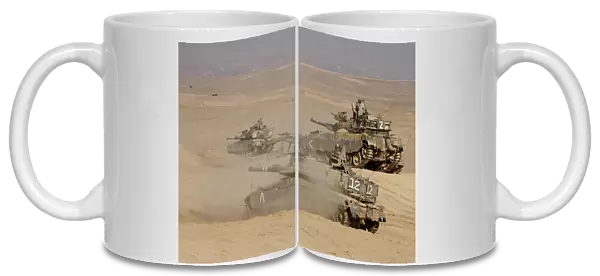 A platoon of Israel Defense Force Merkava Mark IV main battle tanks