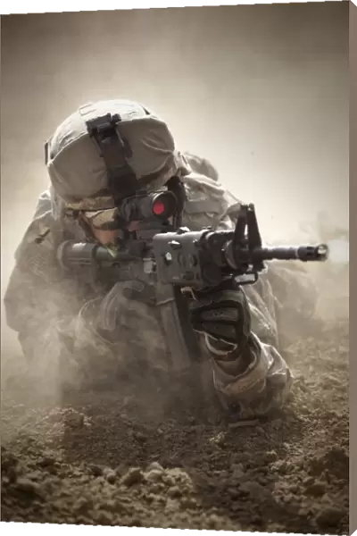 U. S. Army Ranger in Afghanistan combat scene