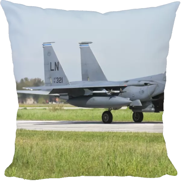 A U. S. Air Forces in Europe F-15E Strike Eagle on the runway in Andravida, Greece