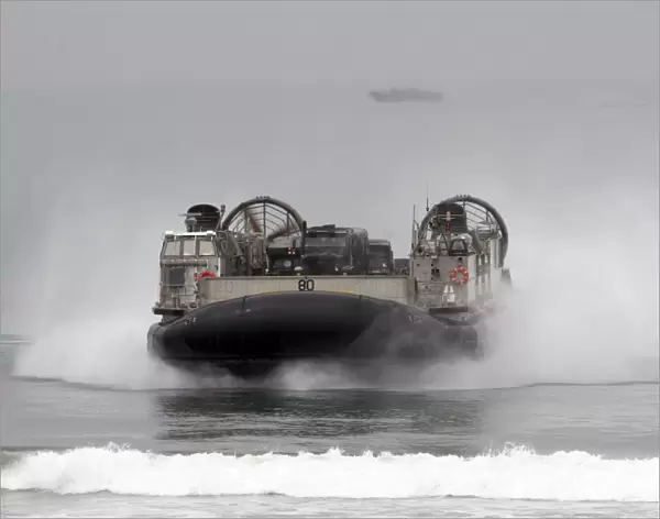 A landing craft air cushion comes ashore at U. S. Marine Corps Base Camp Pendleton