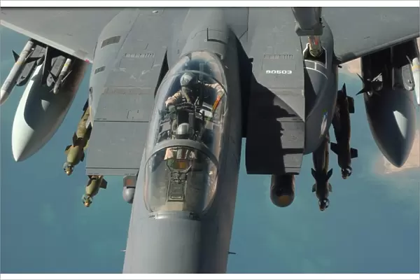 An F-15 Strike Eagle prepares to refuel